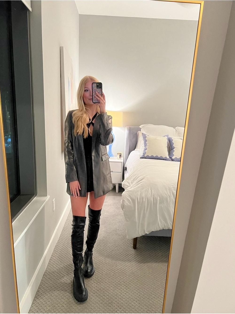Zara Black Over-The-Knee Leather Boots